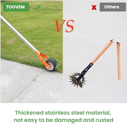 TOOVEM Portable Manual Lawn Edger, Wheeled Grass Edger Shear with Strong 4 Sections Stainless Steel Long Handle with Cushion Grip, for Garden Sidewalk Yard, Edger Lawn Tool 67 Inches,Orange - Thumbnail 6