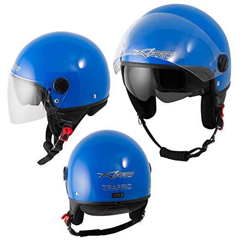 Casque jet moto et scooter bleu taille M avec double visière homologué