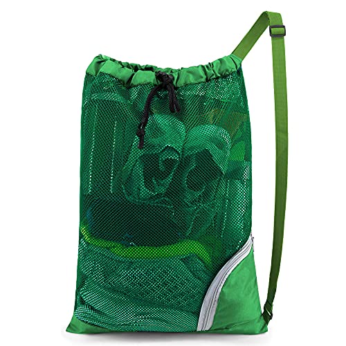 BeeGreen Mesh Drawstring Bag Swim Backpack for Beach Pool Sports Gym Draw String Cinch Bags for Swimming Soccer Basketball Gear Green