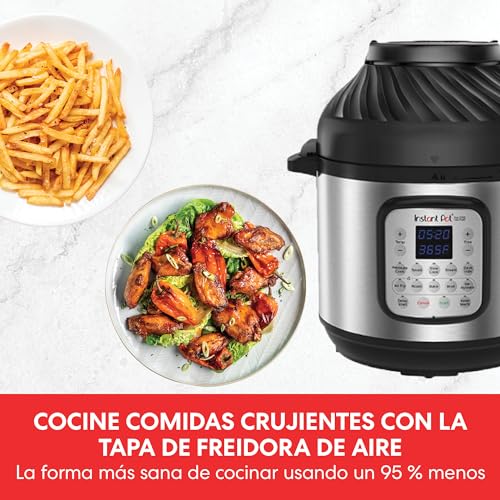 Instant Pot Duo Crisp + Air 11 en 1 Olla a Presión Multiusos y Freidora de Aire con Función de Vaporera, Deshidratadora, Parrilla y Cocción Lenta, 5.7 l, Color Plata, Acero inoxidable - imagen 3