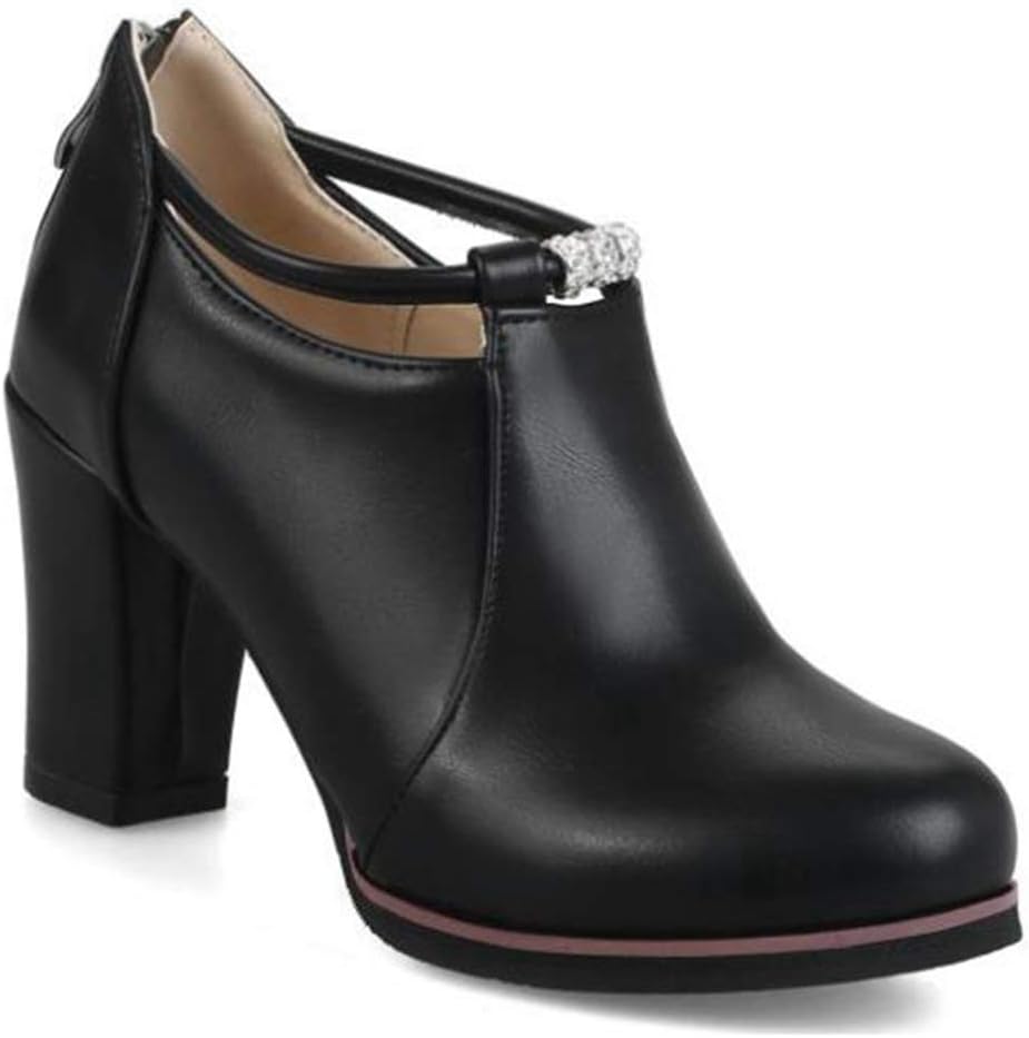 MISTU Women's Round Toe Dressy Ankle Booties Leather Pump Oxford Shoes Chunky Block High Heels Short Boots