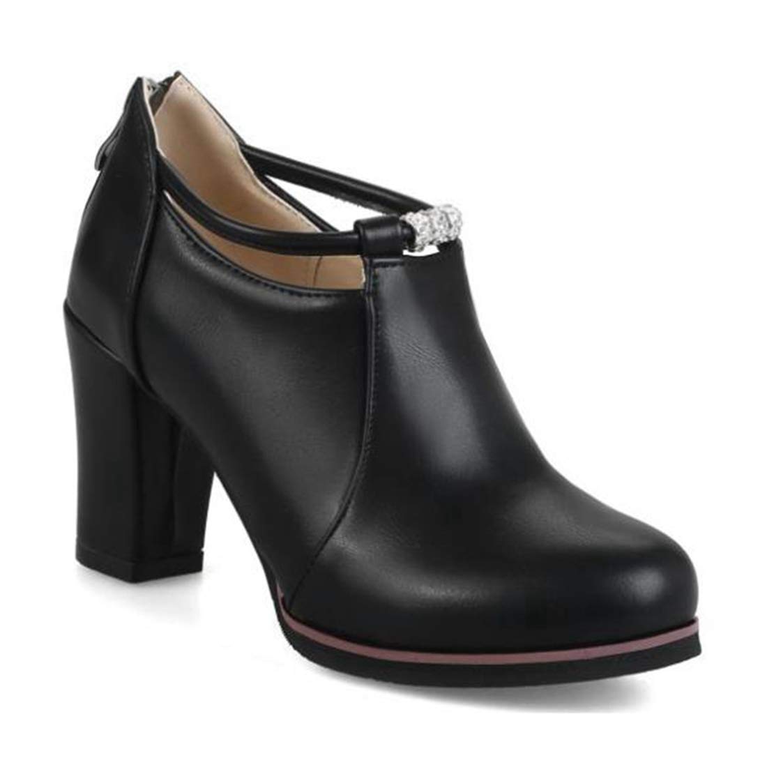 MISTU Women's Round Toe Dressy Ankle Booties Leather Pump Oxford Shoes Chunky Block High Heels Short Boots