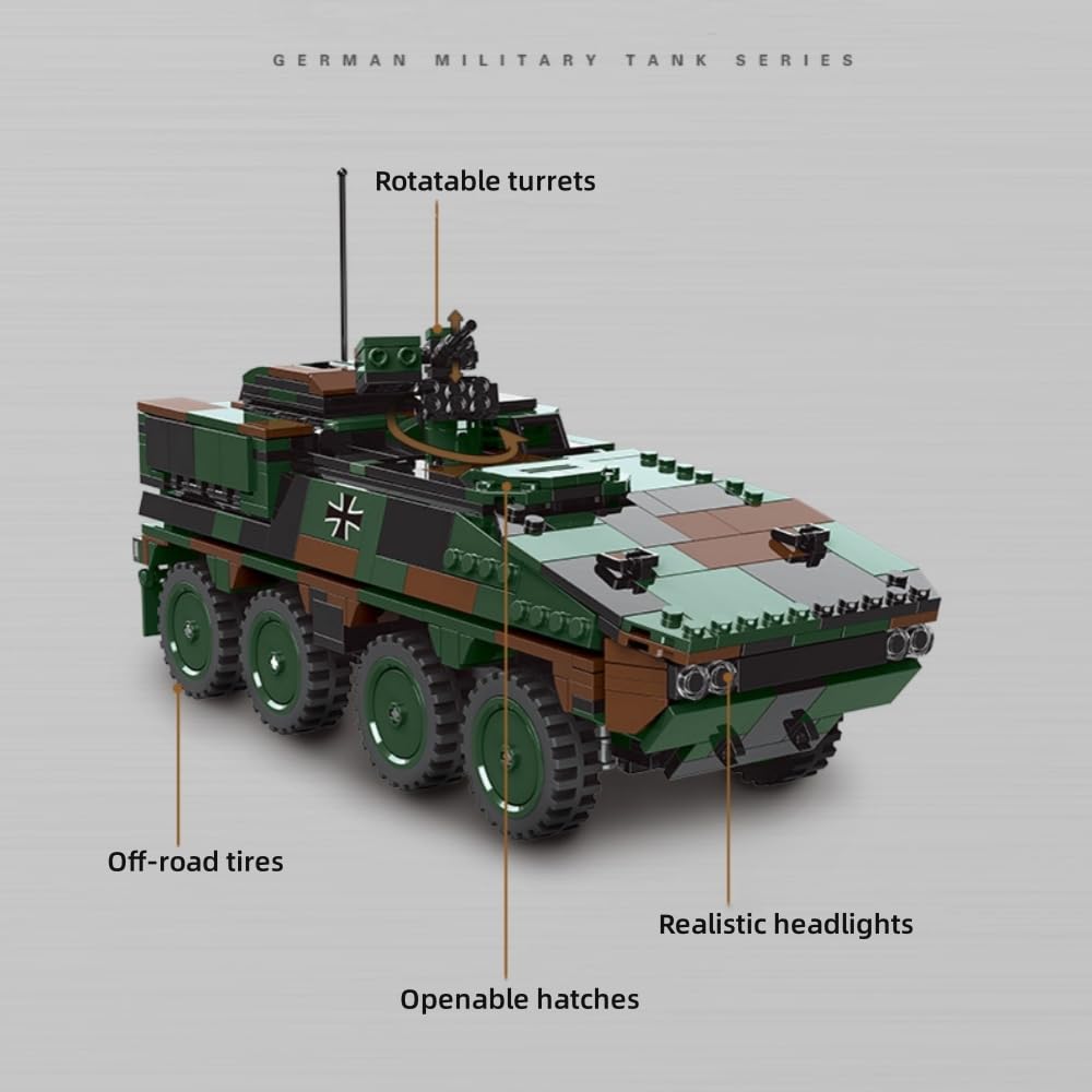 JOMIOD Technik Panzer Bausteine Bausatz, 808 Klemmbausteine 1:30 WW2 GTK Boxer Bundeswehr Militär Panzer Modell, Konstruktionsspielzeug Geschenk für Erwachsene und Jugendliche