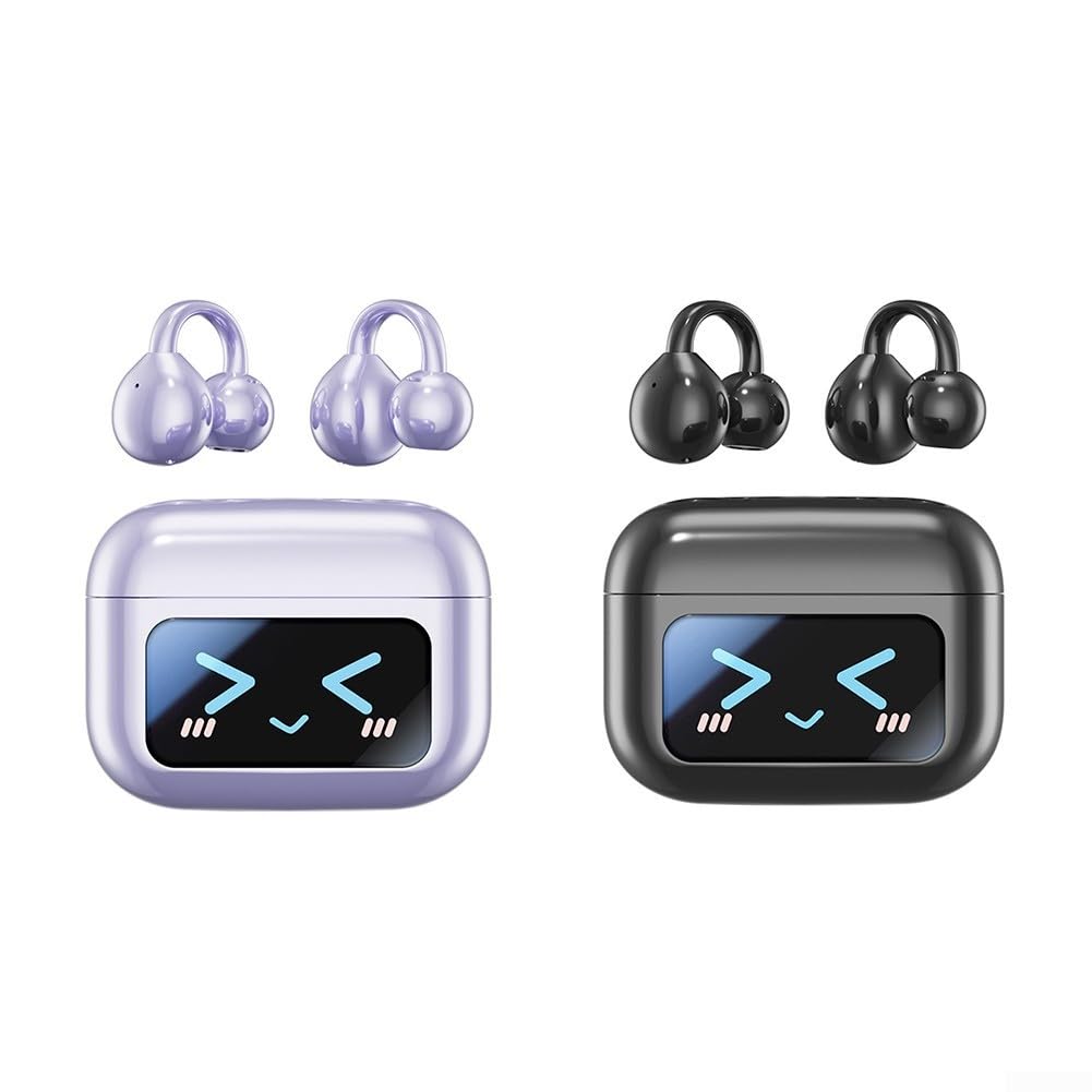 Auriculares inalámbricos de oído abierto con sonido HiFi y pantalla LED para Android y dispositivos, ajuste ligero y cómodo para juegos, música y llamadas (traducción en negro)