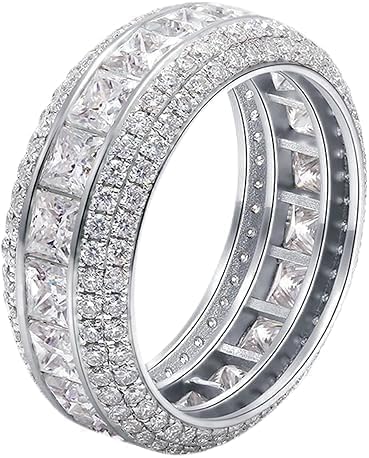 Pretty Jewels 08 3Ct Princess Cut Lab Created Diamond Men's Full Eternity Wedding Band Ring 14K White Gold Finish 925 sterling silver, White, 8.5
