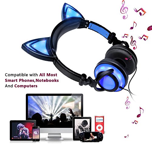 Kangxinsheng Kinder Kopfhörer,Katze Ohr Kopfhörer mit LED-licht,Faltbarer Wiederaufladbare Wired Headset für Mädchen… - Image 4