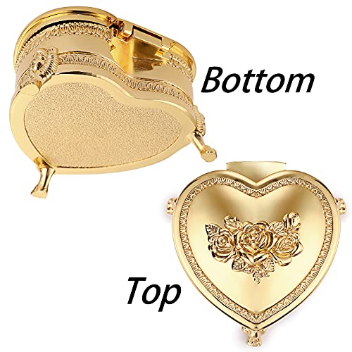 Hipiwe Vintage Metal Jewelry Box With Antique Flower Carved, Small Heart Shape Trinket Organizer Box Earrings Rings Necklace Bracelet Storage Holder, Keepsake Gift Box For Girl And Women #TOP3
