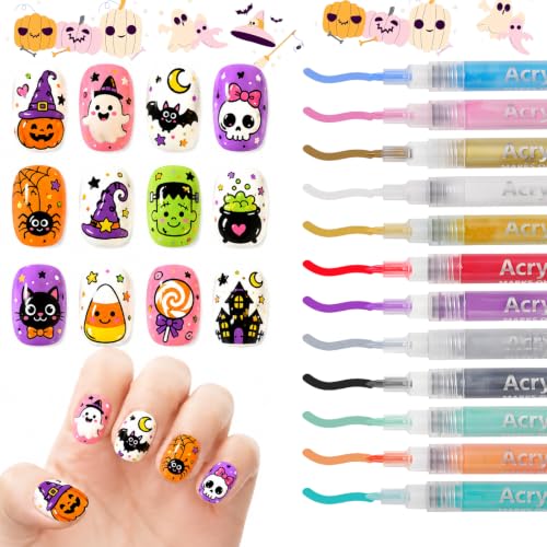 12 Color Nail Art Pens, 0.7 MM Nail Art Markers Nail Polish Pens Set Drawing Nail Paint Pens, Waterproof and Quick-drying Nail for DIY Design Manicure Design Tools
