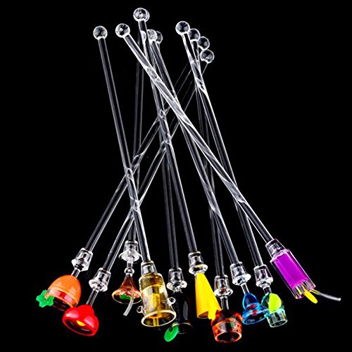 Cocktail Mixing Spoon, Cup Acrylic Mixer Bar Puddler Swizzle Stick Sticks 10 Pcs #TOP4