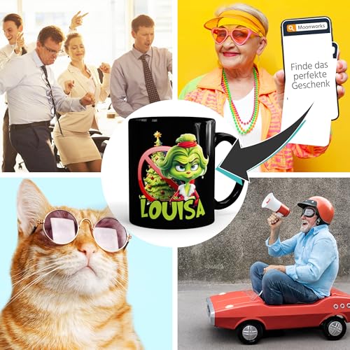 MoonWorks® Kaffee-Tasse Weihnachtsnörgler Weihnachten Mann Frau Paar mit Namen personalisierbar Geschenk lustig Weihnachtsmuffel Schwarz… – Ansicht 6