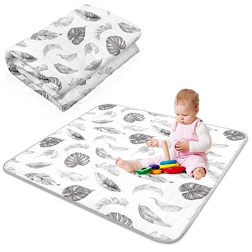 Image of Funtery 43 x 43 Inch Boho Baby Play Mat Portable Crawling Washable Foldable Tummy Time Non Slip Baby Floor Large Playpen Mat for Infants Toddlers Floor Playpen Activity(Leaf Theme)