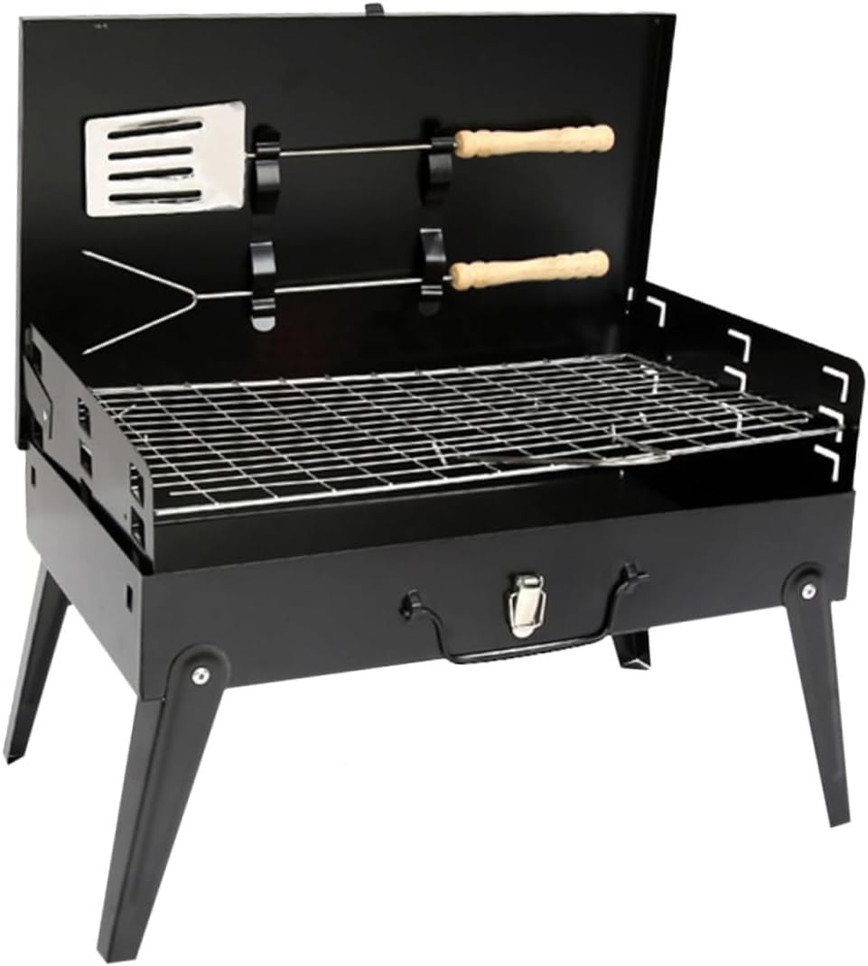 Portable Folding Bbq Grill Outdoor Stove with Accessories, Compact 44x27x47cm Steel Frame Barbecue for Camping and Picnic