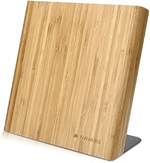 Navaris Bamboo Magnetic Knife Holder - Universal Magnetic Block & Organiser for Knives, Scissors, Kitchen Cutlery - Large Wooden Storage Rack