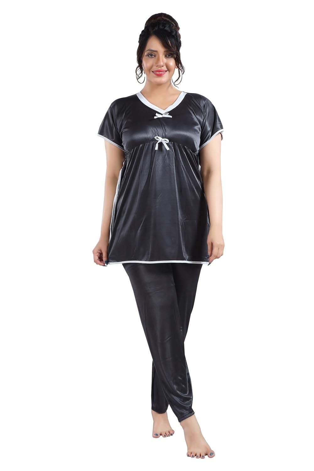 Women's Satin Plain Kaftan Top & Pyjama Set-image-15