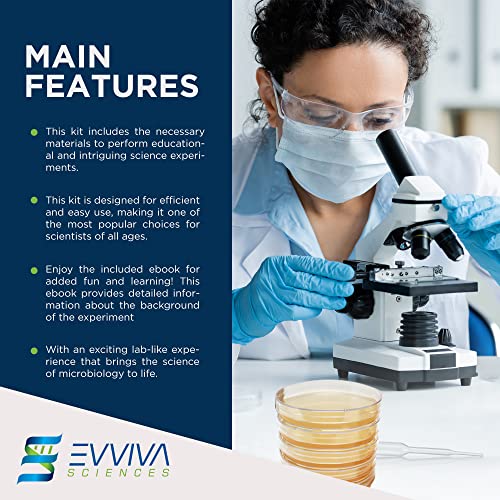 Evviva Sciences Microbiology Science Project Kit, Pre-Poured Agar Plates For Students, Agar Petri Dishes To Learn Microbiology, With Educational Experiment Ebook #TOP3