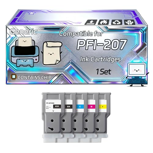PFI-207 Ink Cartridge Compatible for Canon imagePROGRAF 780 MFP M40 780 685 680 785 785 MFP M40 Printers, With Chip, 6500 Pages, Vibrant Colours (1 Set)