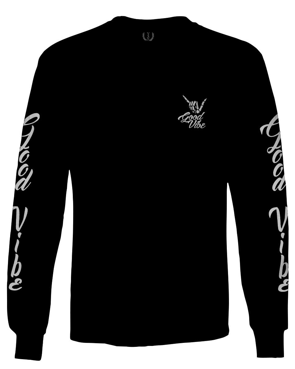 0190. Good Vibe Bones Hand Shaka Graphic dope Streetwear Style Long Sleeve Men's