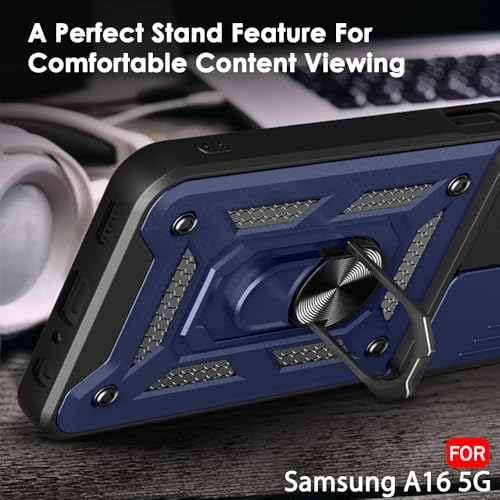 Image of TheGiftKart Tough Armor Bumper Back Cover Case for Samsung Galaxy A16 5G | Sliding Camera Cover, Kickstand & Ring Holder | 360 Protection Back Cover Case for Samsung Galaxy A16 5G (PC & TPU, Blue)