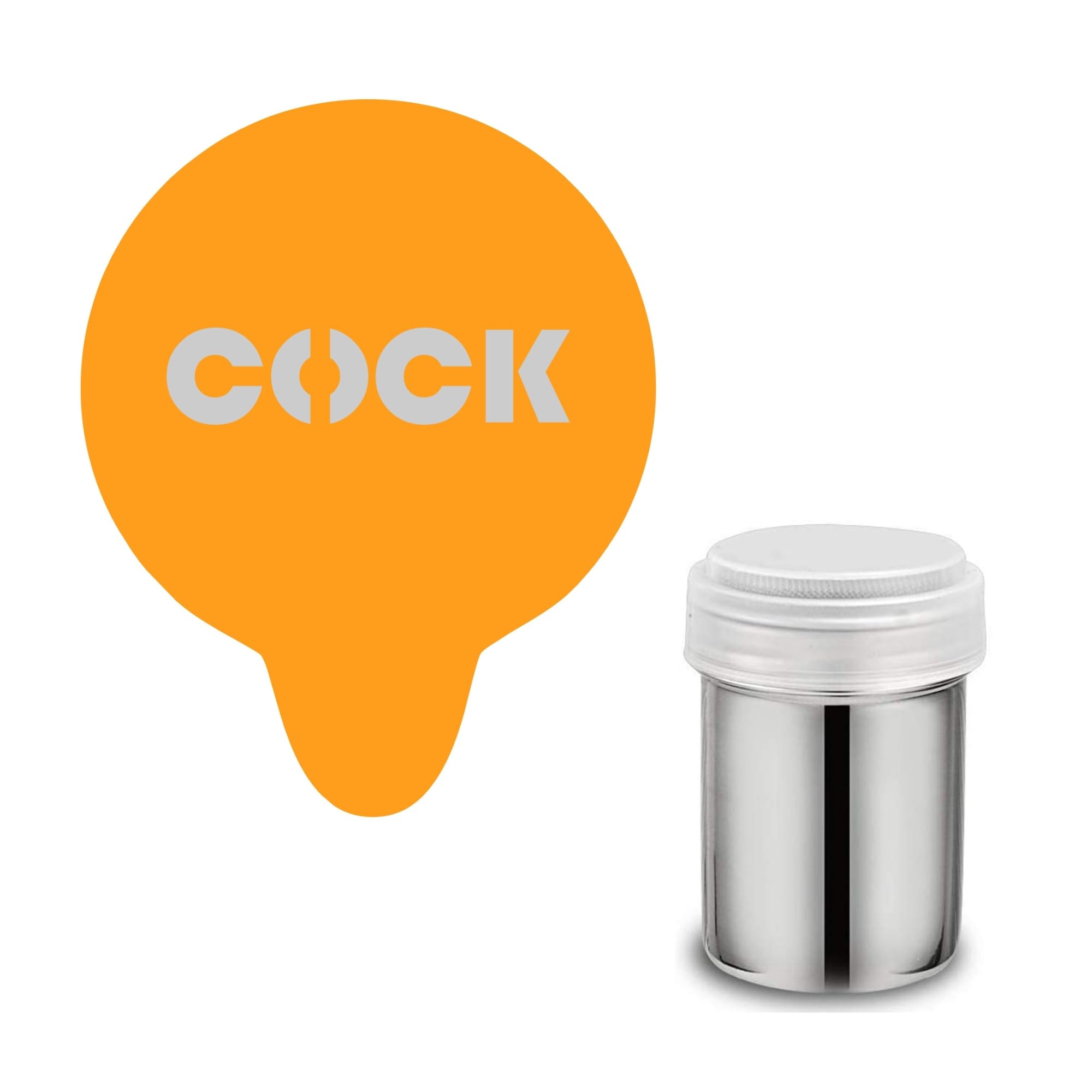 Cock Coffee Stencil. Rude Gifts For Men Orange Acrylic Funny Reusable Barista Cappuccino Cocktail Cupcake Cake Art Stencils (Stencil & shaker set)