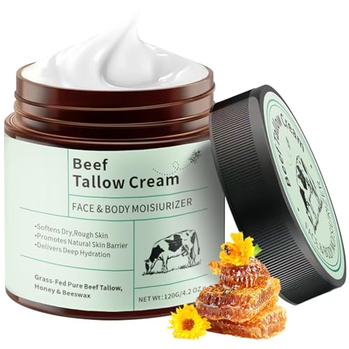 Beef Tallow for Skin, Tallow Face Cream, Tallow and Honey Balm, Grass Fed beef Tallow Moisturiser, Deeply Moisturizing for Face & Body, Suits for All Skin Types, Unscented Fast Absorption