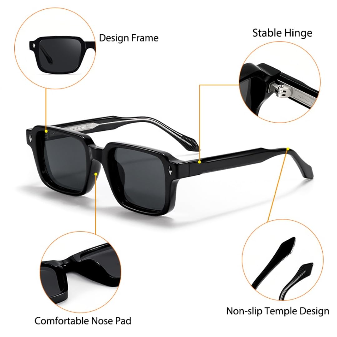 Gafas de sol cuadradas estilo vintage retro para hombre con patillas elegantes, gafas de sol para mujer para exteriores, viajes y fiestas, protección UV400.