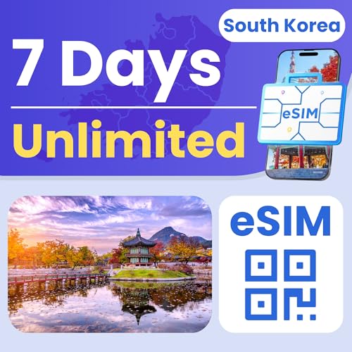 Image of eSIM Cards for International Travel Prepaid Data, Compatible with Unlocked Smartphones, 4G LTE 5G, Hotspot Supported, Instant Activation in 10 Minutes (Korea Unlimited Data / 7 Days)