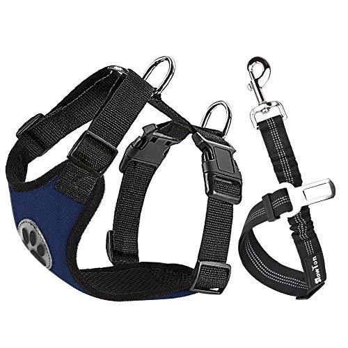 SlowTon Dog Car Harness Plus Connector Strap, Multifunction Adjustable Vest Harness Double Breathable
