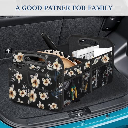 Image of Femuar Car Trunk Organizer, Car Storage Organizer with Large Capacity Waterproof Collapsible Trunk Organizer for Car Suv /Jeep /Sedan (Hibiscus flowers, Standard)