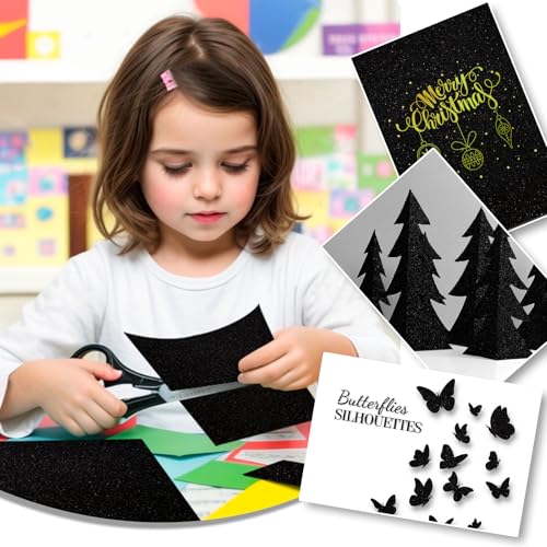 Booknow 27 Sheets Black Glitter Cardstock Paper, 8.5 x 11 Shimmer Cardstock Heavyweight Glitter Paper Cardstock for DIY Art Project Scrapbook Birthday Party Decoration, 250GSM