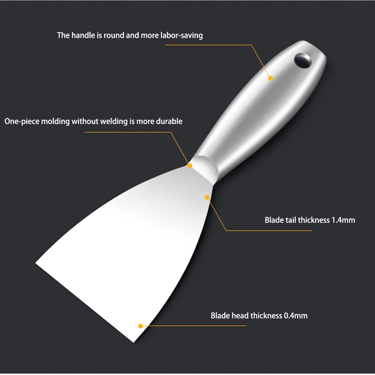 Coltello per stucco, in acciaio inox, per stucco e cartongesso, per stucco, riempitivo, per pareti e carta da parati, raschietto