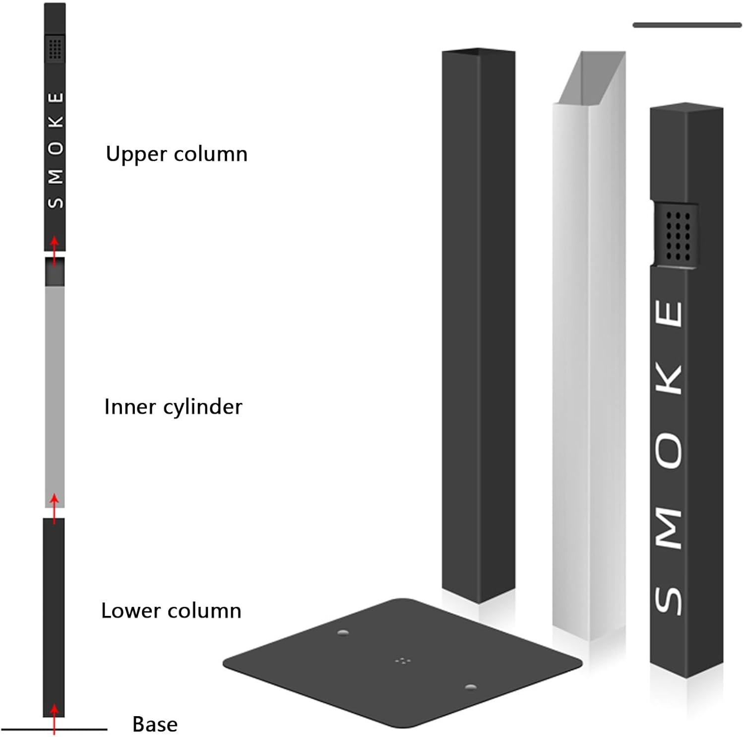 Standing Ashtray, Square Stainless Steel Cigarette Butt Disposal Outdoor, Stainless Steel Vertical Smokers Pole, Outdoor Cigarette Butt Receptacle, for Office/Home(White)