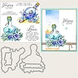 Sredwtk Meeresflaschen Stanzschablonen und Stempelset,Stempel und Stanzen Set,Silikonstempel und Stanzen Set,Clear Stamp und Stanzschablone Für DIY Scrapbooking Fotoalbum Dekor Karten