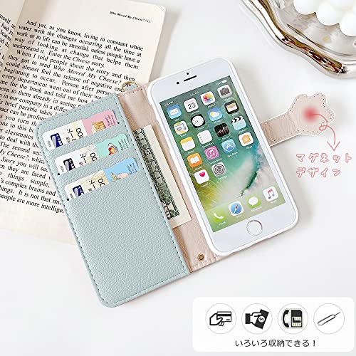 MAGICASE 適応iPhoneSE 第2世代/第3世代 ケース 手帳型 女性iPhone7 ケース iPhone8 ケース 手帳型 人気 可愛い 猫 iphone se2 ケース 手帳型 アイフォン8 アイフォンSE2 SE3 ケース おしゃれ カードポケット 財布型レディース 柔らかいTPUケース 落ち着いた色 気質 贈り物 (iPhone 8/7/se3/se2通用)ブルー