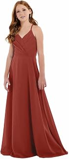 Girls Spaghetti Straps Junior Bridesmaid Dress for Wedding Chiffon Pageant Flower Girl Dresses Bow for Teens