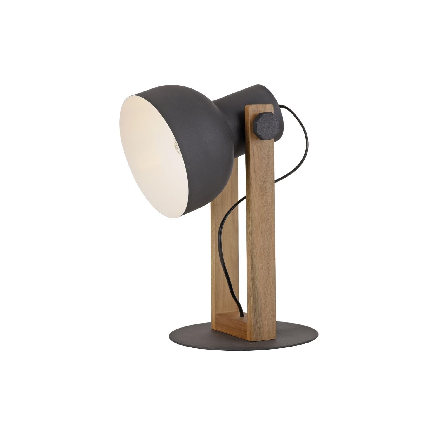 Licht-Erlebnisse Tischlampe Holz Metall Natur Schwarz Büro Wohnzimmer 45 cm E27 verstellbar wohnlich natürlich Industrial Tischleuchte Schreibtisch KORVIC