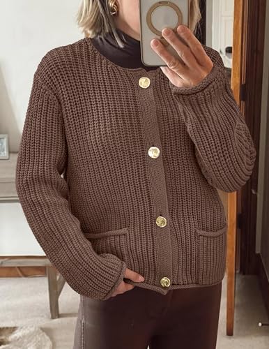 Image of PRETTYGARDEN Cardigan Sweaters for Women 2026 Trendy Oversized Knit Chunky Button Cardigans Fall Winter Outfits with Pockets
