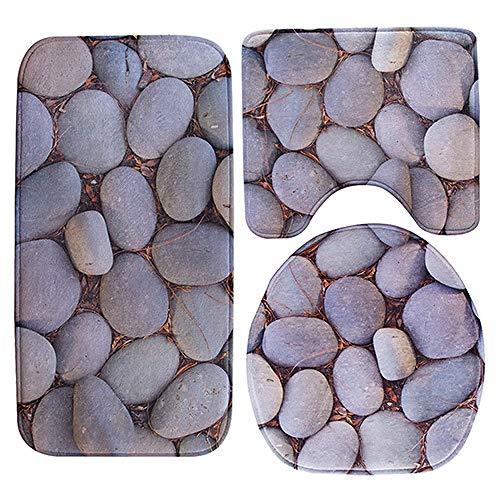 Badteppich Set,Badematten Teppich-Set 3-Teiliges Kopfsteinpflaster 3D-Druck Rutschfeste Badematten Weiche Mikrofaser…