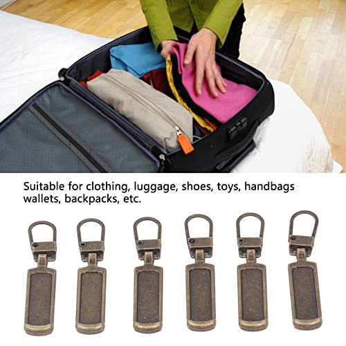 6Pcs Zipper Pull Tabs, Metal Zipper Heads, Removable - for Purse Clothes, Jeans, Suitcase, Luggage (Bronze) - Image 2