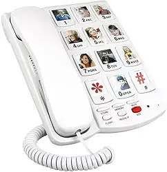Telefones de botão grande para idosos – telefone com botão grande com mostrador de emergência SOS, volume extra alto, compatível com aparelho auditivo, fácil operação para idosos (imagem_chave)
