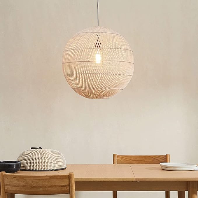 RCIDOS RCIDOS Bolvormige Rotan Rieten Hanglamp Nordic Weave Cane Hanglampen Handgeweven Boerderij Verlichting Kroonluchter Pastorale Stijl Ronde Industriële Lampen Voor Woonkamer Keuken Gang photo 2