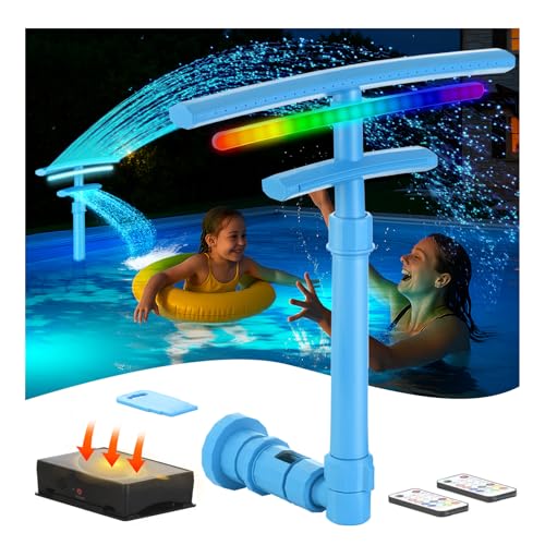 Pool Fountain for Above and Inground Pools, Pool Sprinkler Fountain with 9 Color LED Lights and 5 Modes, 360° Adjustable Dual Spray Pool Waterfall Pool Cooler Pool Accessories Pool Decor, Blue