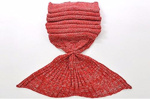 Miniatura 3 de Manta de punto con cola de sirena de ganchillo, para sofá, para dormir (27.6 x 55.1 pulgadas, niño, rosa)