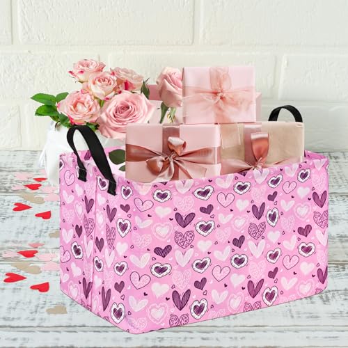 Image of Pink Valentine Gift Love Storage Basket Clothes Laundry Storage Box Shelf Bins, Gift Basket Laundry Hamper with Handles