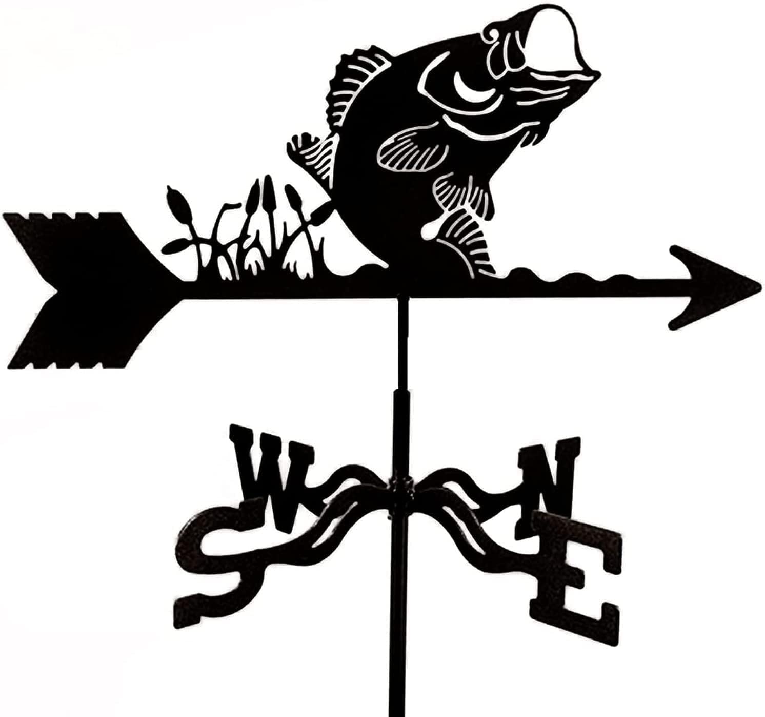 Klonwg Fish Weathervane Animal Metal Weather Vane Yard Decor Weathervane,Silhouette Animal Stakes Garden Metal Decorations Wind Direction Indicator For Outdoor Roof Farmyard