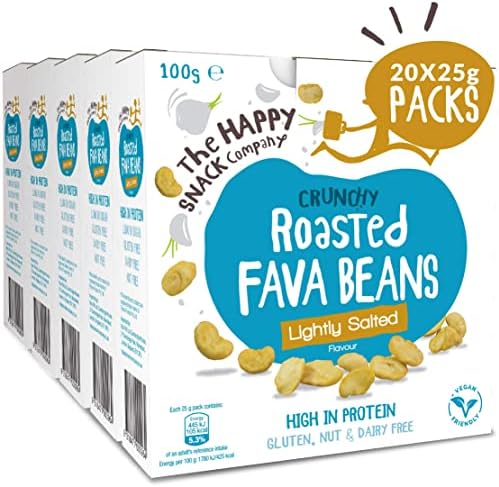 The Happy Snack Company Roasted Fava Beans, Lightly Salted Flavour Healthy Snack, High Protein, Gluten Free Tasty Snacks, Vegan, 105 Calories, 25g Portion, Pack of 20