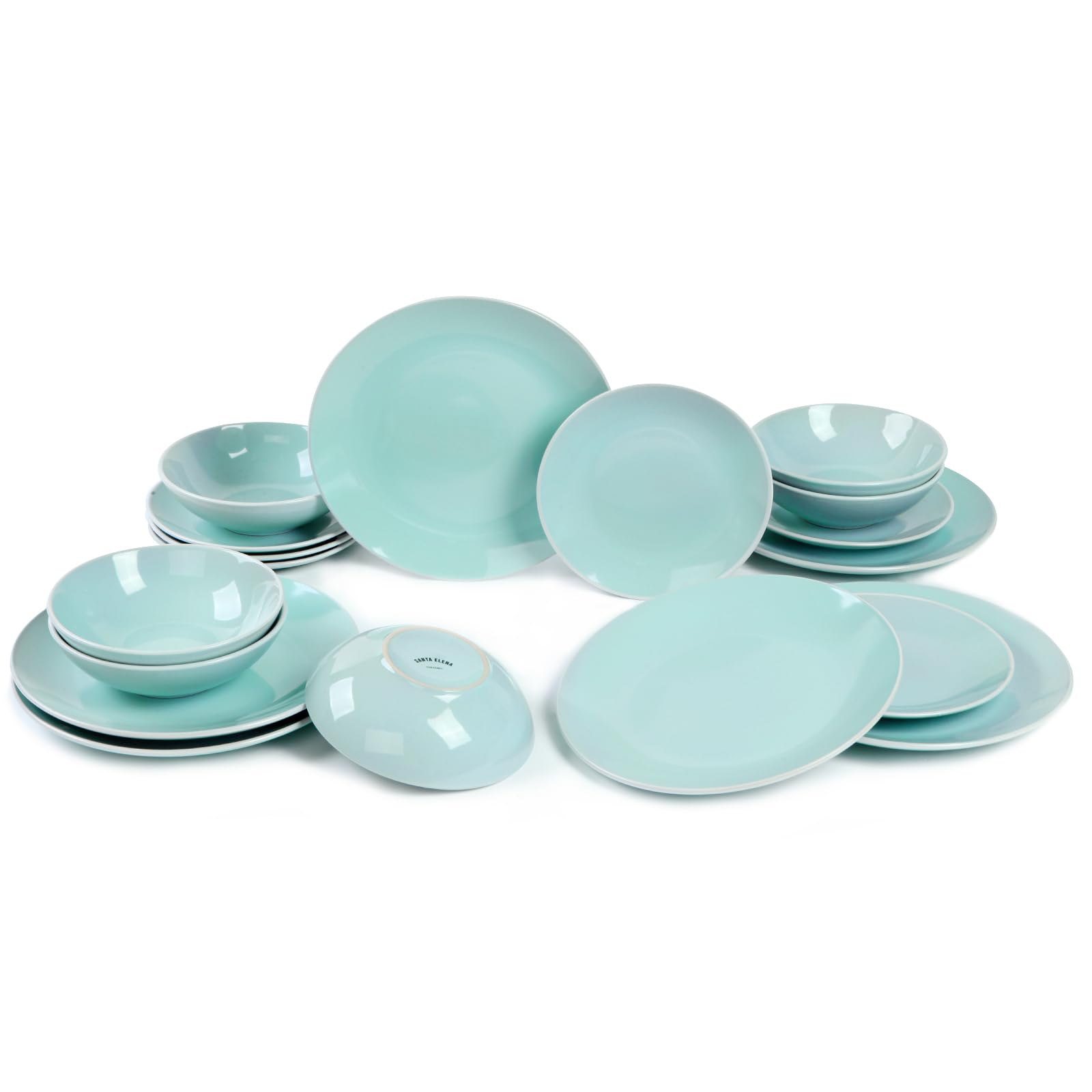Vajilla Ceramica Santa Elena 18 Piezas Modelo Sol - Color Verde - Servicio para 6 Personas - Apta para Lavavajillas y Microhondas - Resistente Manchas y Arañazos - Diseño Ergonómico - Limpieza Fácil.