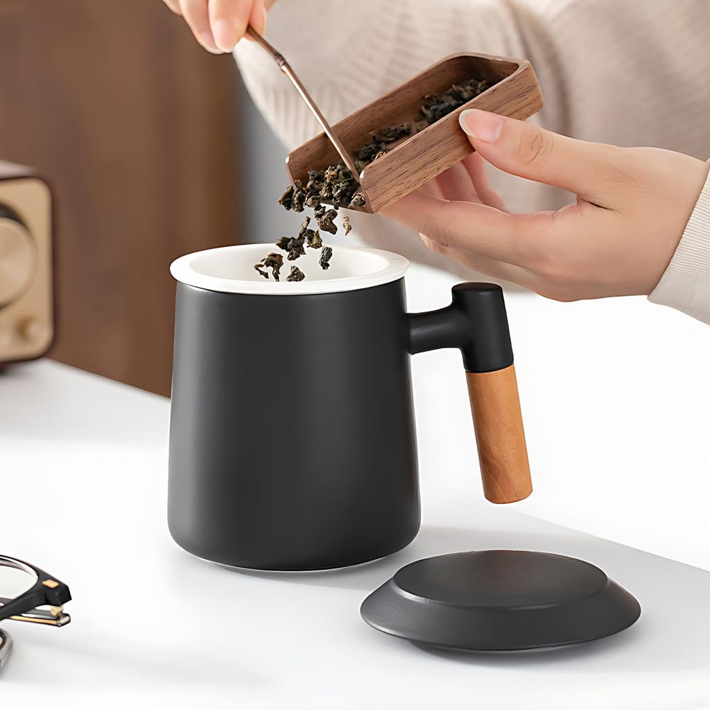 Generico Tazza da tè in Ceramica con Coperchio, Filtro per tè da 450 Ml, per Infusione di tè Sfuso, Manico in Moo per Proteggere dal Calore, Ideale Come Regalo per Lufficio O per Tutti I Giorni