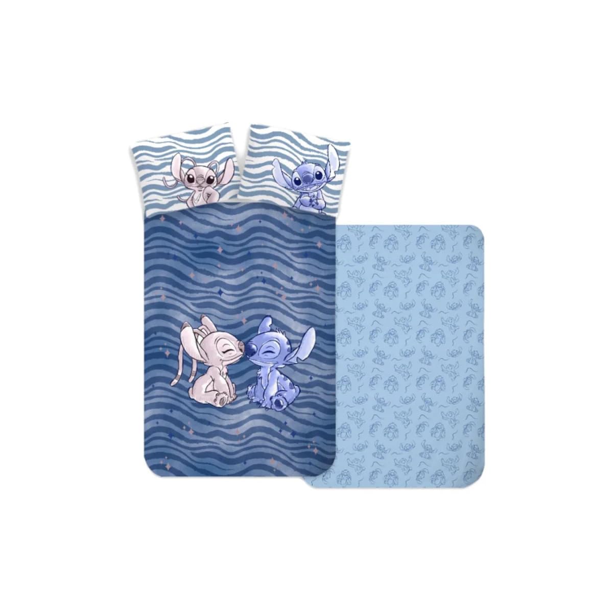 Brandmac Bettwäsche für Babys oder kleines Bett, Stitch & Engel, Bettbezug 100 x 135 cm + Kissenbezug 40 x 60 cm, wendbar