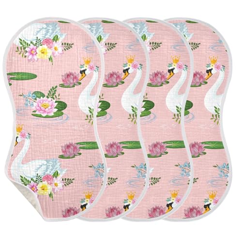 xigua Elegant Swans Muslin Baby Burp Cloths Set of 2, Super Soft & Absorbent Burping Rags, Cotton Burp Clothes Shower Gift for Newborn, Baby Girls and Boys3