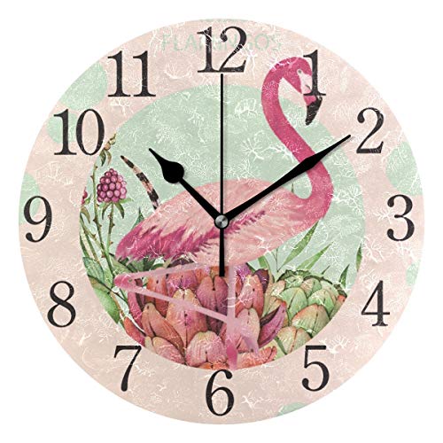 Suabo Hello Flamingos Wall Clock Arabic Numerals Design Pink Round Wall Clock For Living Room Bathroom Home Decorative #TOP5
